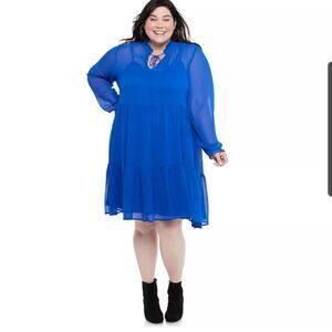 EVRI Women's Royal Blue Chiffon Tiered Dress 3x NWT
